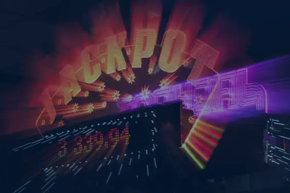 Casino display featuring a glowing 'Jackpot' sign with vibrant lights and dynamic effects.